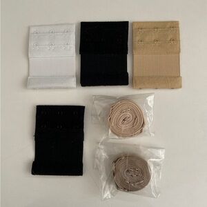 Set of 4 Bra Extenders + 2 Additional Bra Straps Black White Beige